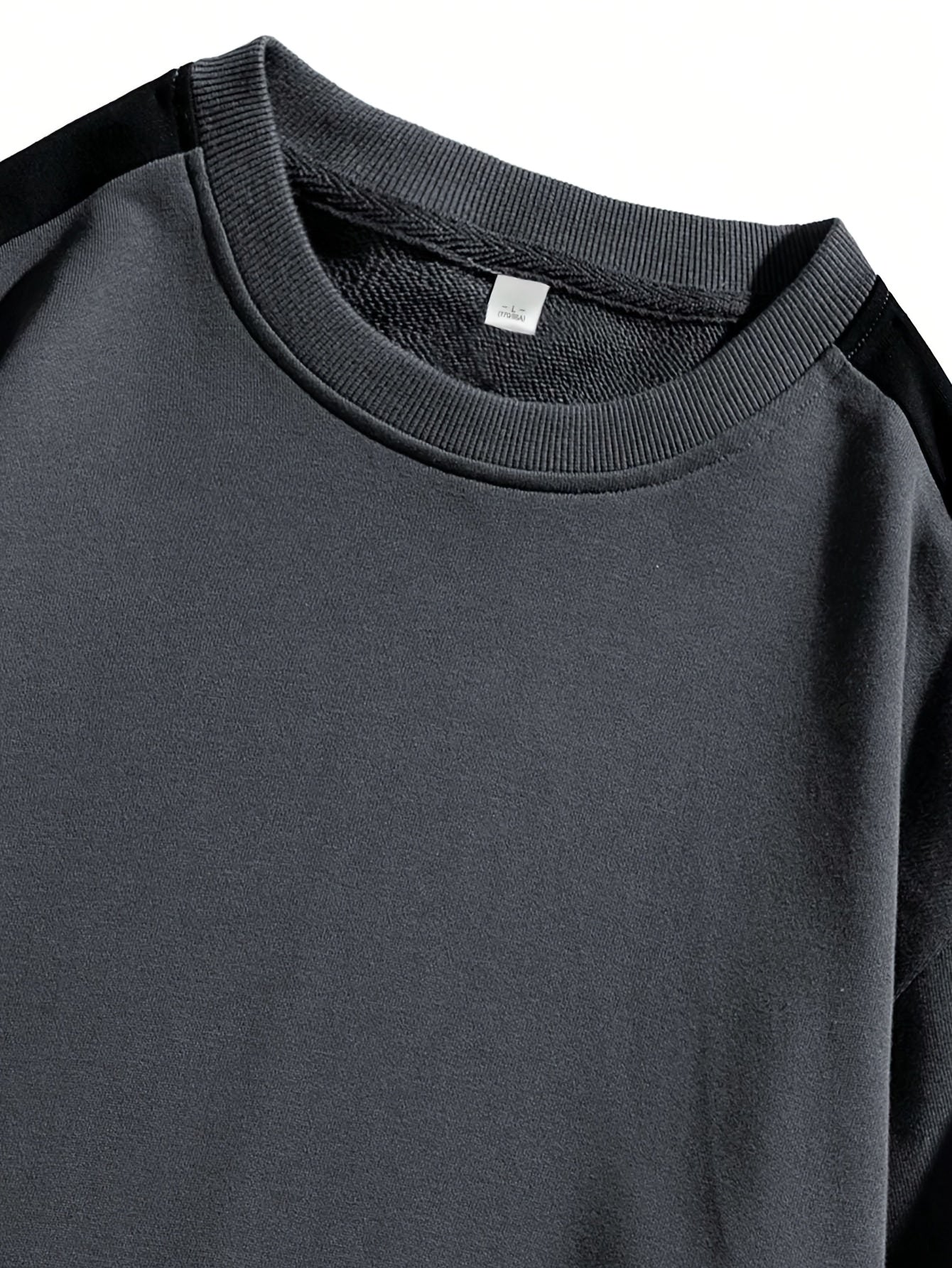 1pc Men'S Fashion Color Block Crew Neck Sweatshirt, Casual High-Weight Long Sleeve Pullover with Contrast Shoulder Sleeves, 100% Polyester Jersey Knit Fabric, Regular Fit