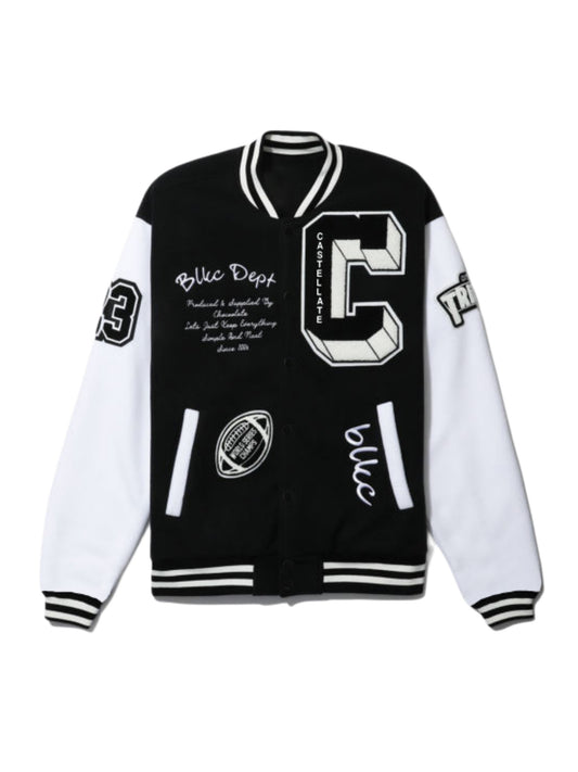 Men's Letter Print Varsity Jacket, Casual Color Block Button Up Jacket For Spring Fall School Baseball