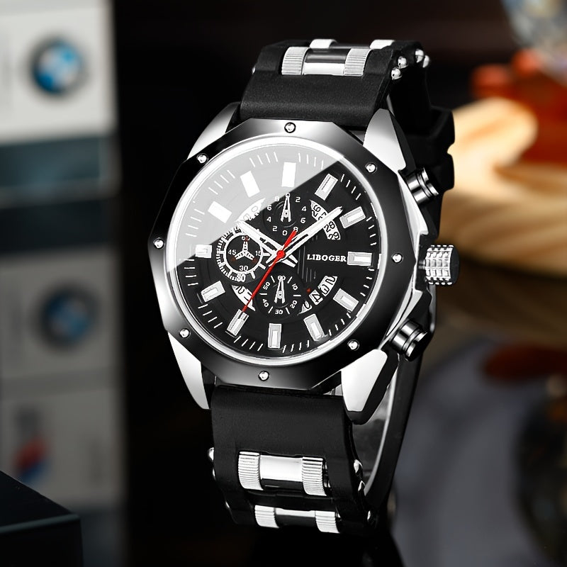 Fashion Men's Analog Quartz Watch, Leisure Sports Analog Digital Dial, Soft Silicone Strap, Calendar Display, Ideal Men's Valentine's Day, Father's Day, Homecoming Gifts -Eid Al-Adha [Middle East Orientation]