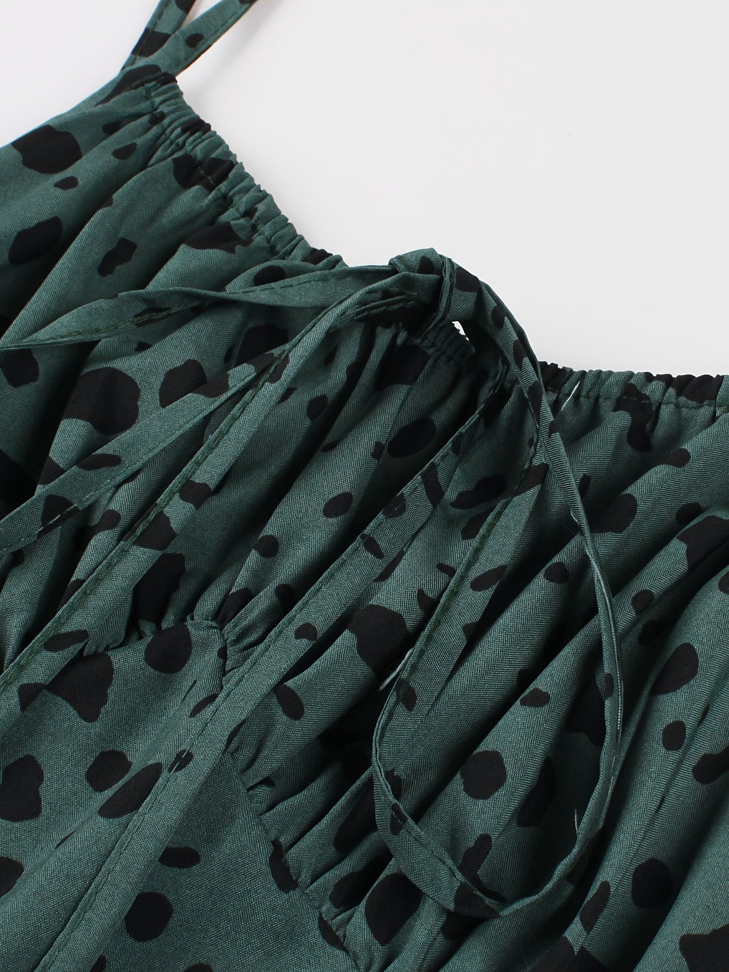 Vintage Style Polyester A-Line Dress with Ditsy Floral Pattern, Spaghetti Strap, and Faux Drawstring Detail for Women - Summer Party Cocktail Dress