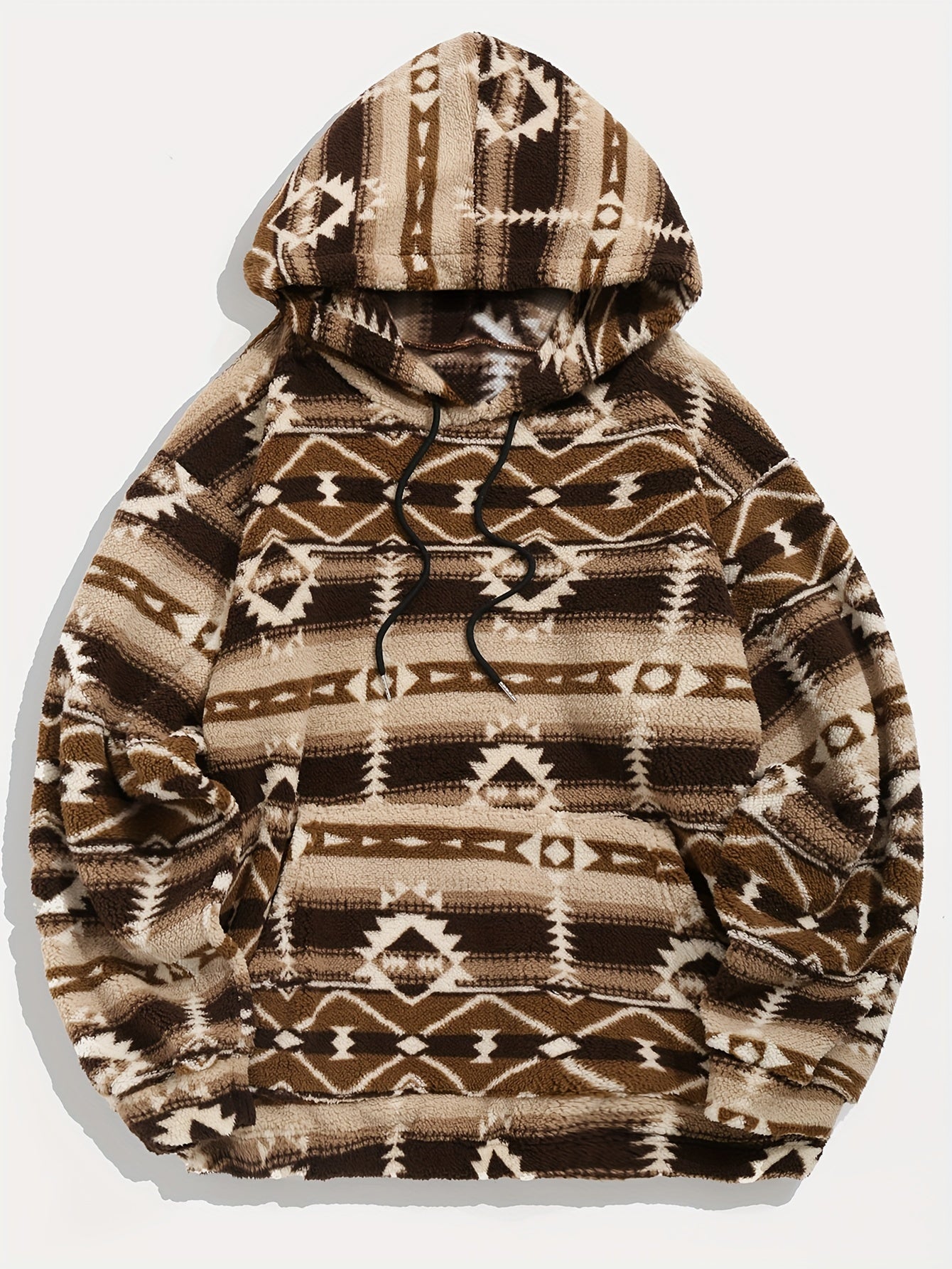 Men'S Fashion Hoodie, Autumn/Winter New Arrival, Ethnic Print, Ultrafine Microfiber, Casual Style, Polyester, Drawstring, Stretchy Knit, Loose Fit, Hooded Sweatshirt
