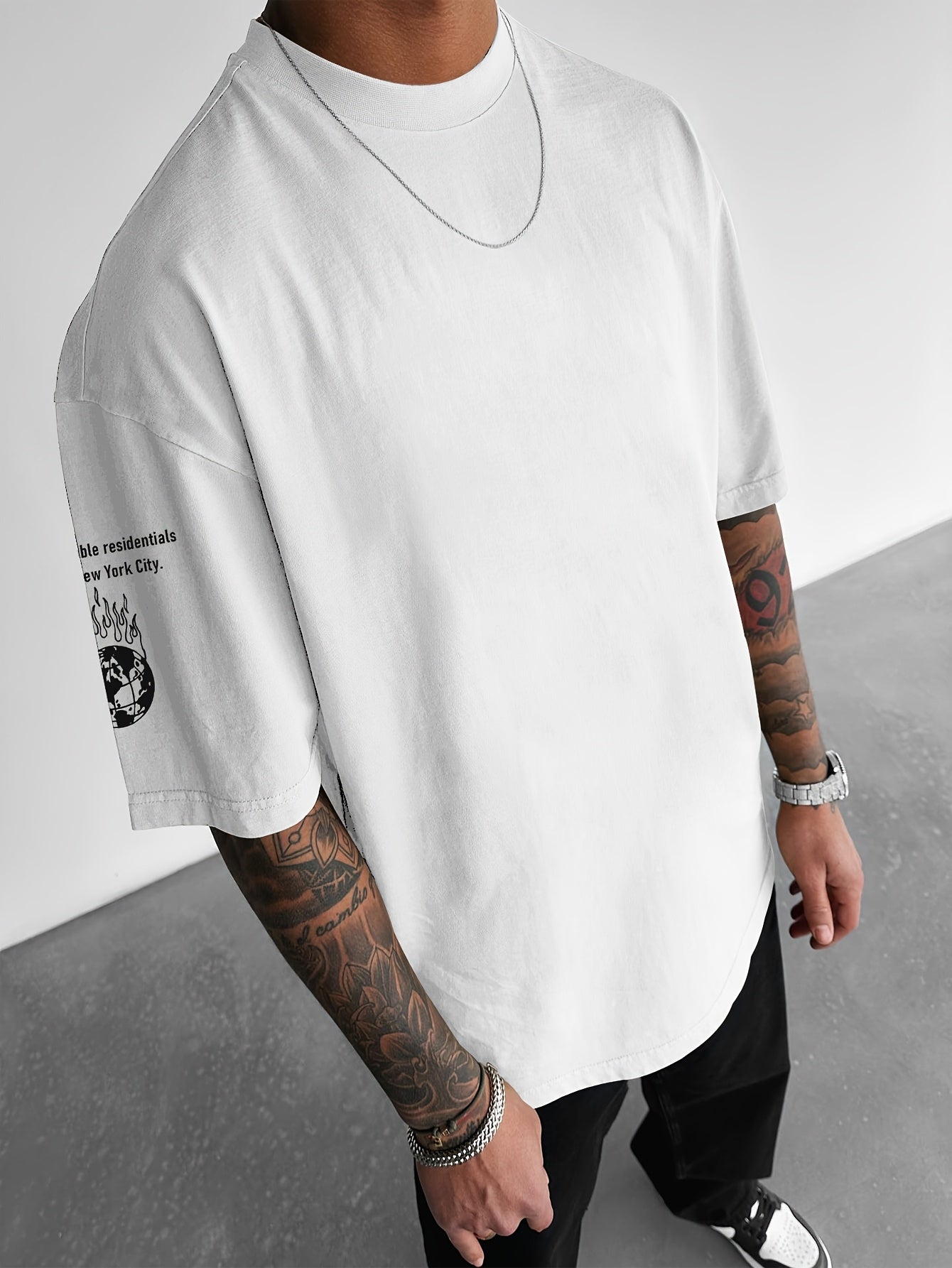 Men'S Fashion Graphic Print T-Shirt, Casual Loose Fit, Polyester Crew Neck Tee with Slight Stretch, with Inspirational Quotes and Peace Symbol, for Summer Knit Fabric Top