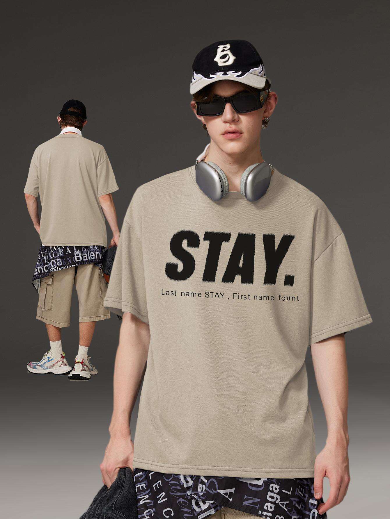 Korean Style Men Tops Kpop Streetwear STAY Print Luxury Cotton Male Tees Oversize Casual Unisex T-shirts Y2k Harajuku