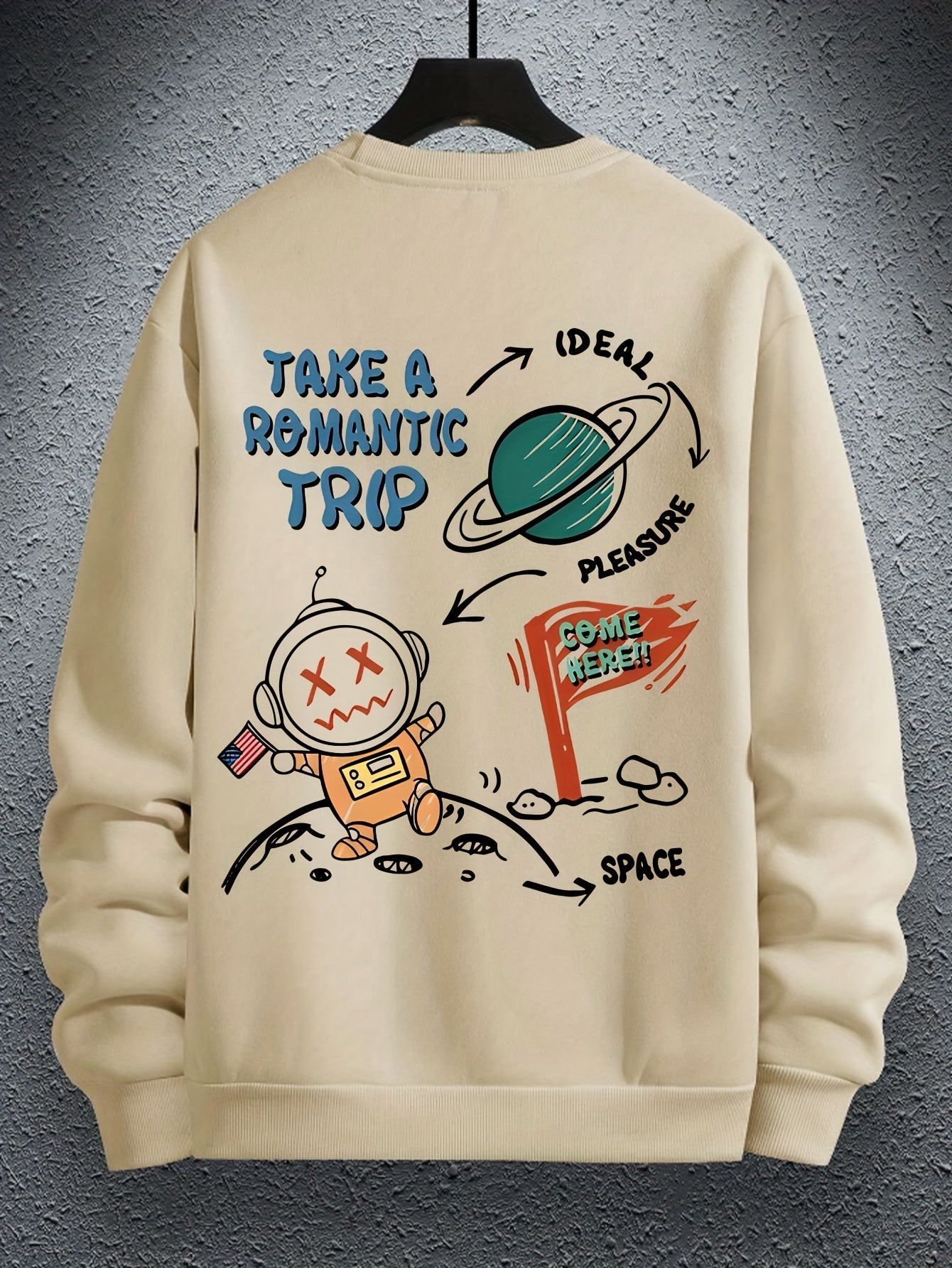 Men's Astronaut Cartoon Print Round Neck Hoodie - Bull King