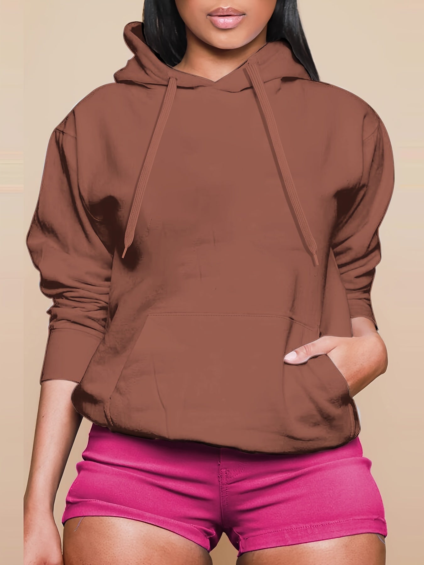 Plus Size Good Moms Say Bad Words Print Hoodie, Casual Kangaroo Pocket Drawstring Long Sleeve Hooded Sweatshirt, Women's Plus Size Clothing