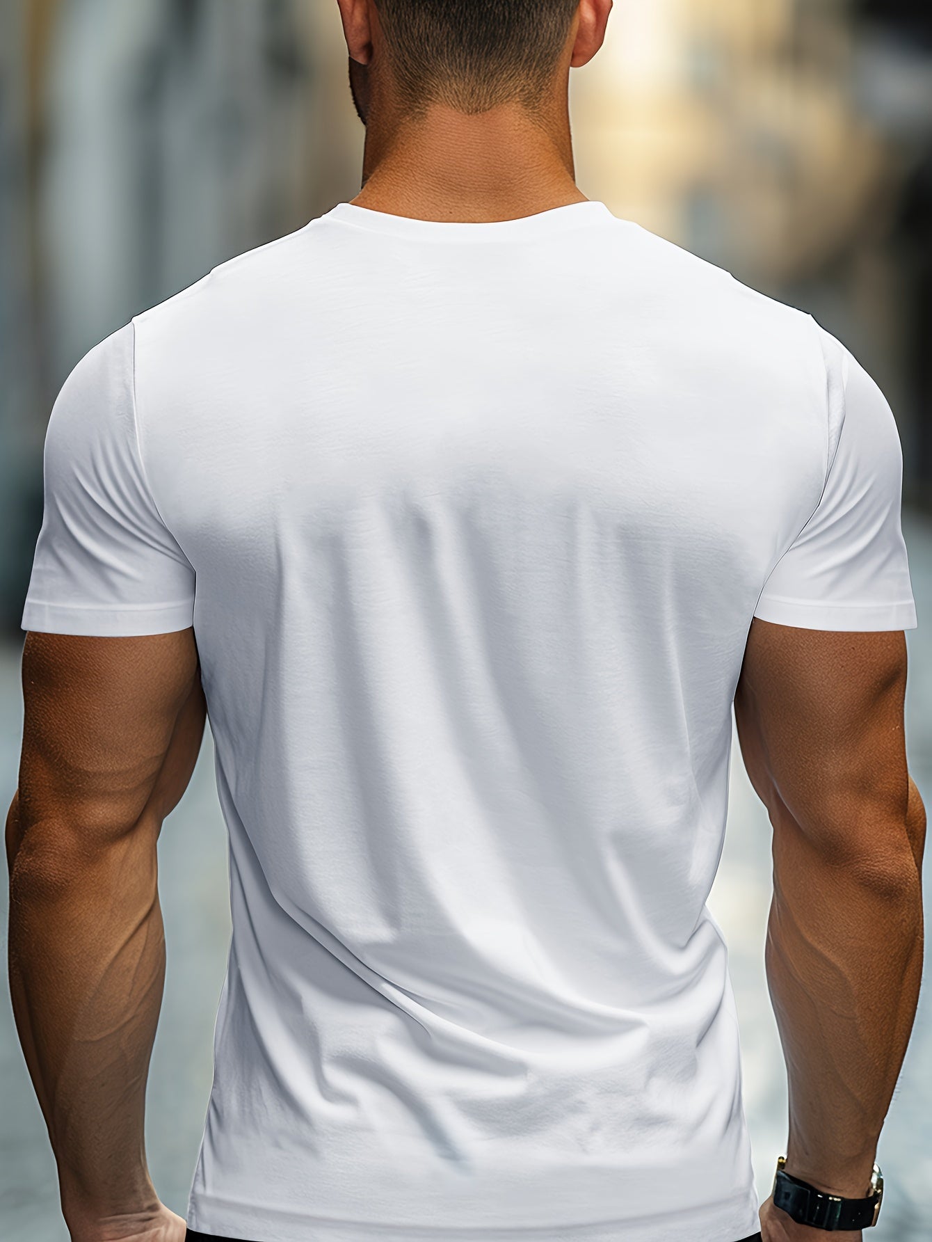 Men's Trendy Bear Print Short Sleeve T-Shirt - Comfortable Polyester Blend, Round Neck, Machine Washable for Summer, Leisure Style, Conventional Version, Summer
