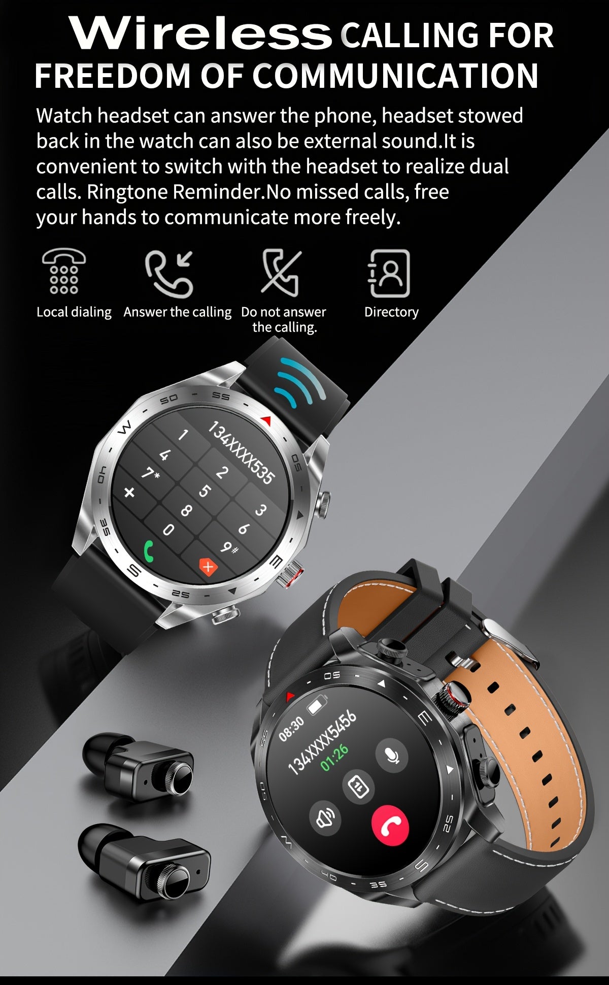 [Popular Choice] Smart Watch with Built-in TWS Headphones - AI Voice, HD Touch Screen, Fitness Tracker, Watch with Steel/Silicone Strap for Men