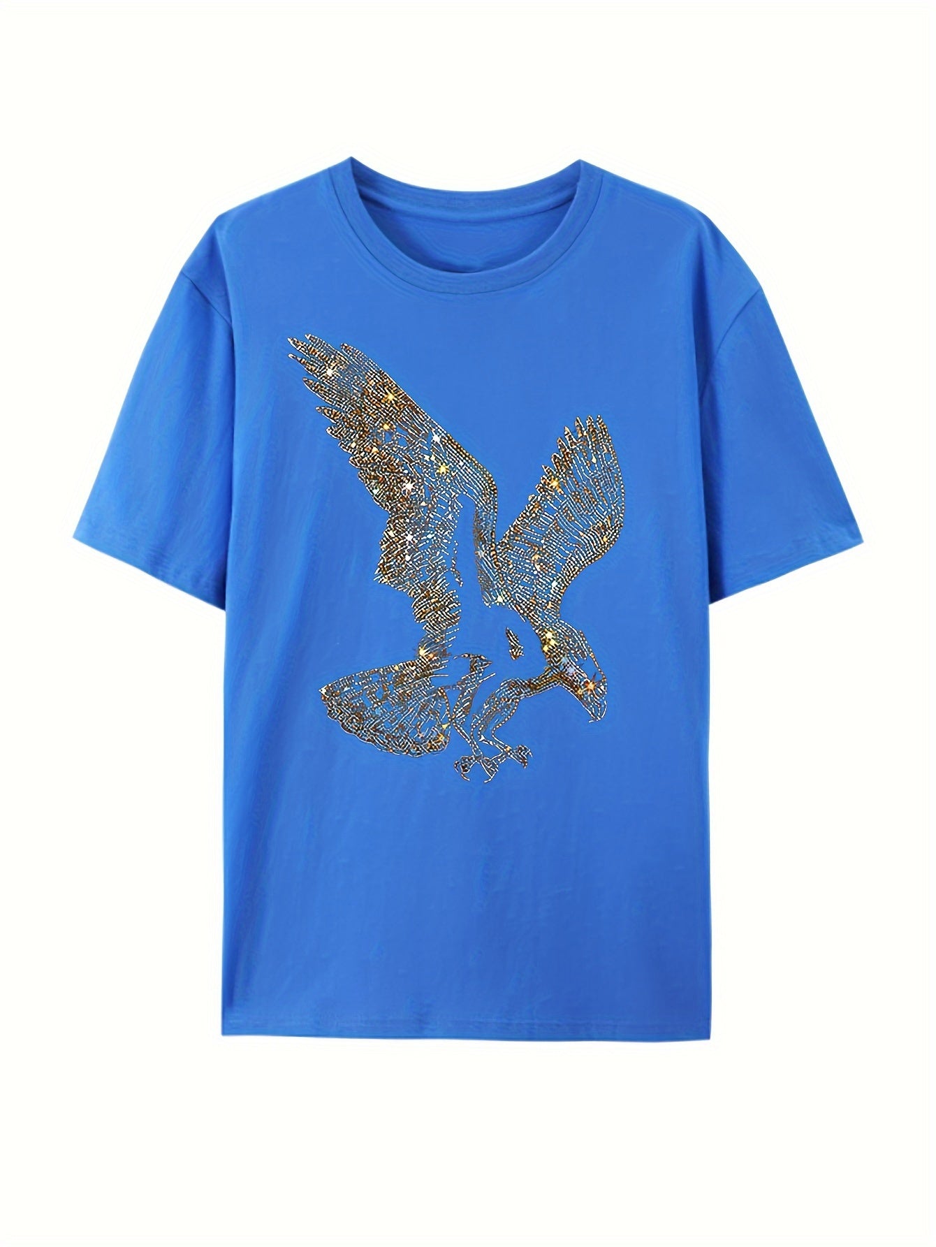 Funny Eagle Graphic T-Shirt with Rhinestone Bling, Comfortable Crewneck Short Sleeve Summer Tee, Cotton - HZCX FASHION