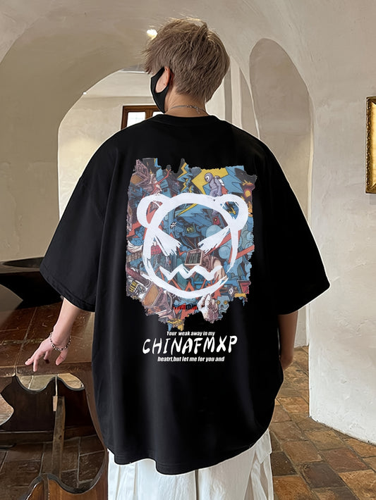 Men's Loose 100% Cotton Bear Graphic Print T-shirt, Short Sleeve Crew Neck Tee, Men's Clothing For Summer Outdoor