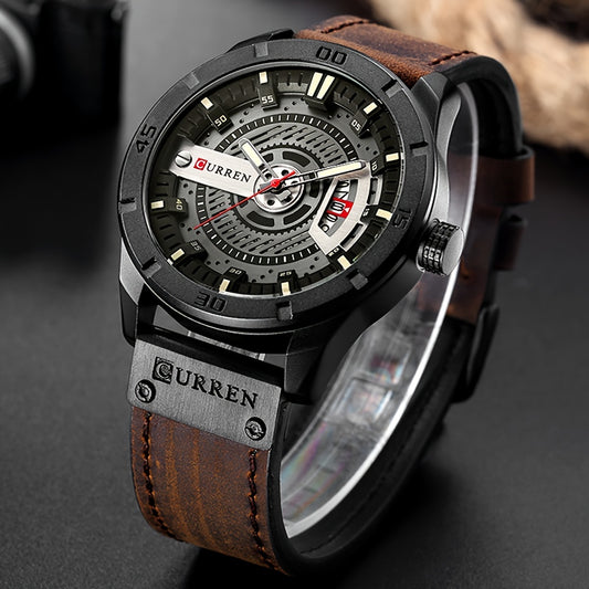 CURREN Vintage-Inspired Men's Quartz Watch with Date Function - Casual Business Style, Zinc Alloy Case, Faux Leather Strap, Waterproof, for Autumn