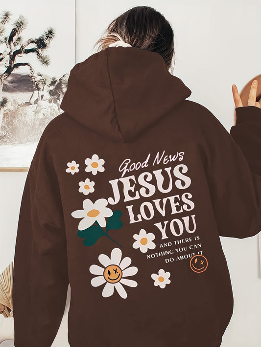 Personalized Letter Flowers Hoodie: Relaxed Regular Fits, Soft and Slightly Stretchable Polyester, Long Sleeve Design - Perfect for Fall/Winter Women