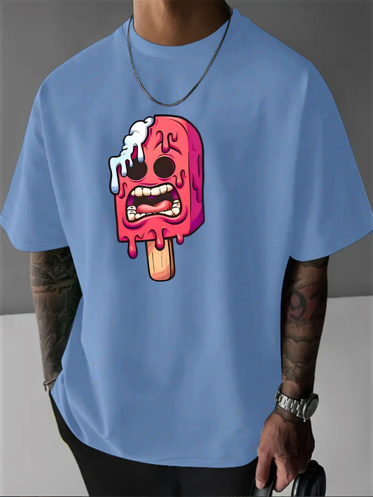 YF0647 Scary Ice Cream Casual Breathable Trendy Street Fashion Comfortable Oversized T-Shirt for Men