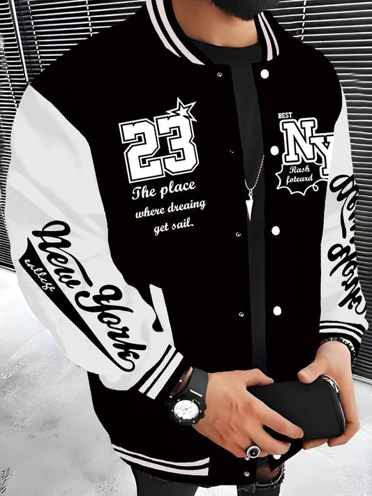 New York NY Fashion Baseball Jacket for Men - Lightweight, Warm Varsity Coat with Pockets, Casual Hip-Hop Rock Style, Machine Washable