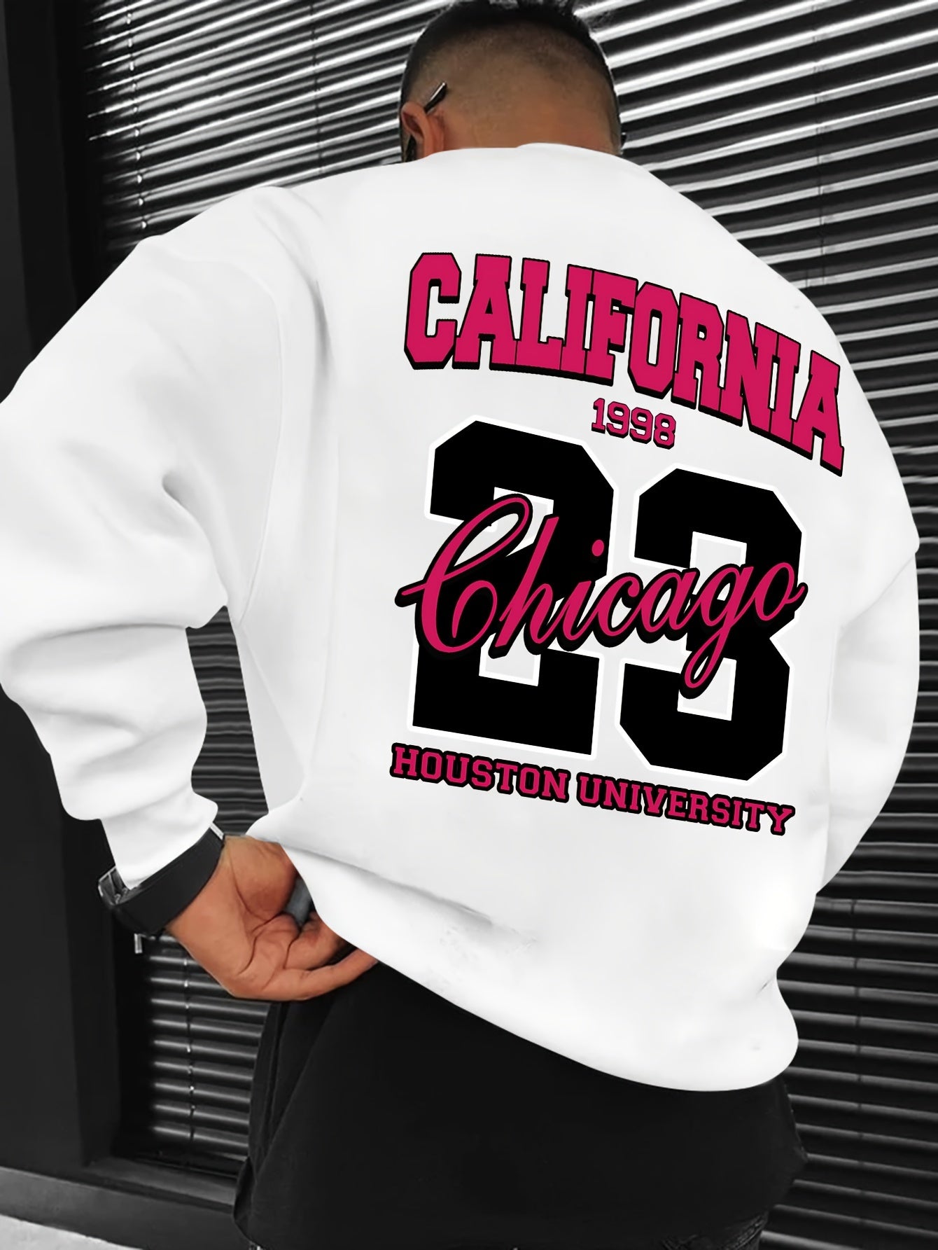 Men's Casual California Chicago 1998 Print Crew Neck Sweatshirt - 100% Polyester Loose Fit Long Sleeve Active Pullover with Slight Stretch and Knit Fabric
