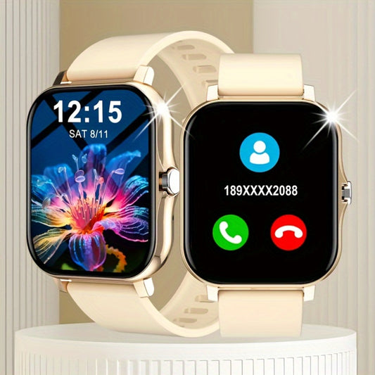 Smart Fitness Watch Pro - Large Square Dial, Sports Style, Call & Weather Info, Step/Activity Tracking, Multiple Sports Modes, USB Rechargeable, Compatible with Android & iOS, Alloy Case, Silica Gel Strap, Unisex Design