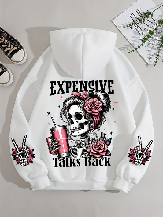Ladies Fashion Hoodie: Relaxed Style, Polyester Material, Knit Fabric, All Seasons, No Detail, Letter Pattern