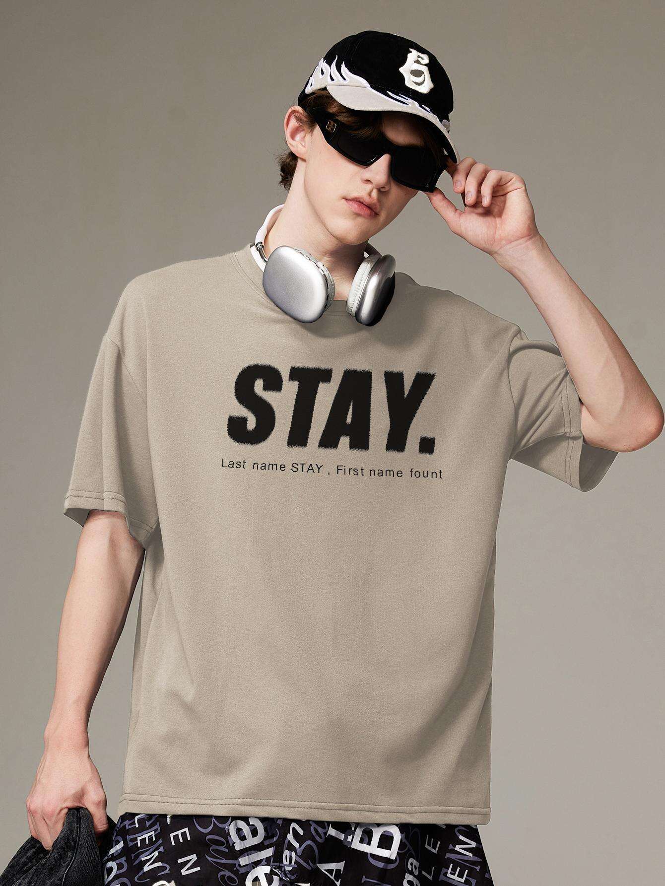 Korean Style Men Tops Kpop Streetwear STAY Print Luxury Cotton Male Tees Oversize Casual Unisex T-shirts Y2k Harajuku