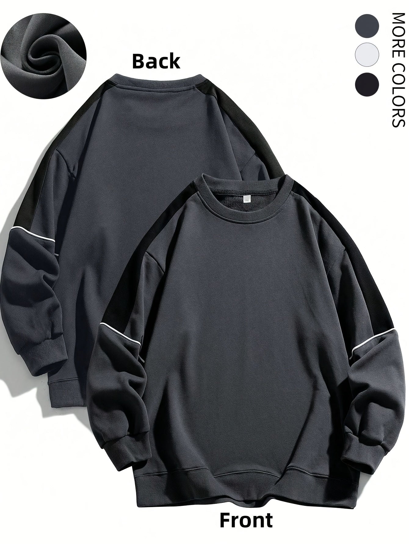 1pc Men'S Fashion Color Block Crew Neck Sweatshirt, Casual High-Weight Long Sleeve Pullover with Contrast Shoulder Sleeves, 100% Polyester Jersey Knit Fabric, Regular Fit