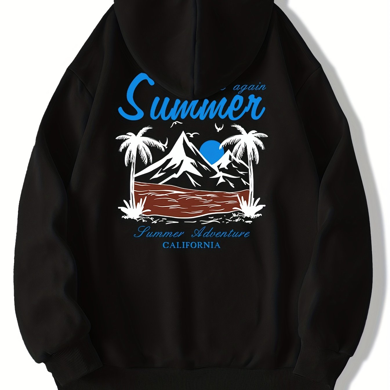 Men's California Summer Adventure Graphic Hoodie - Brown Polyester, Machine Washable, Knit Fabric with Hood, Non-Transparent, Print Design