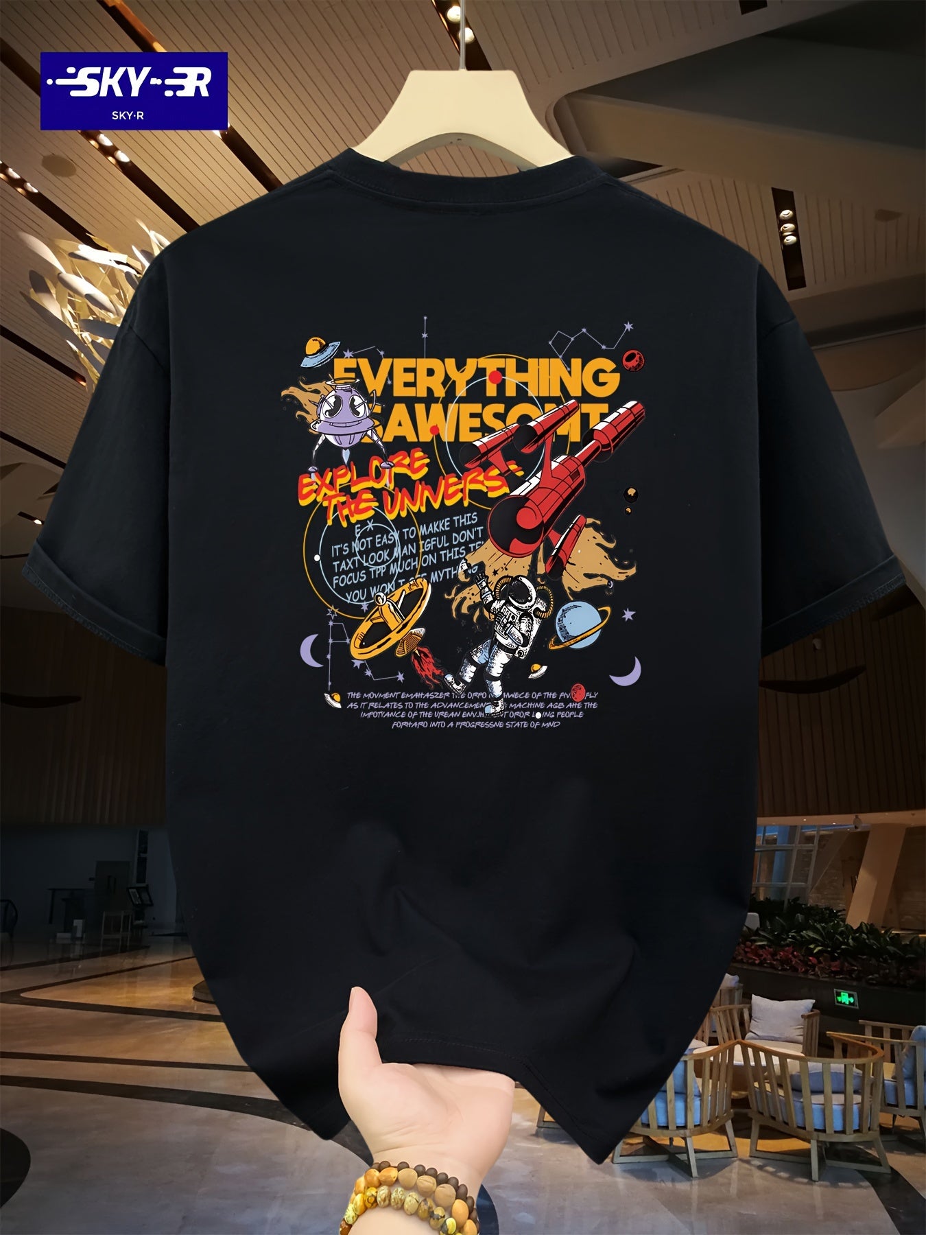 Men's Loose 100% Cotton Astronaut Graphic Print T-shirt, Casual Short Sleeve Crew Neck Tee, Men's Clothing For Summer Outdoor