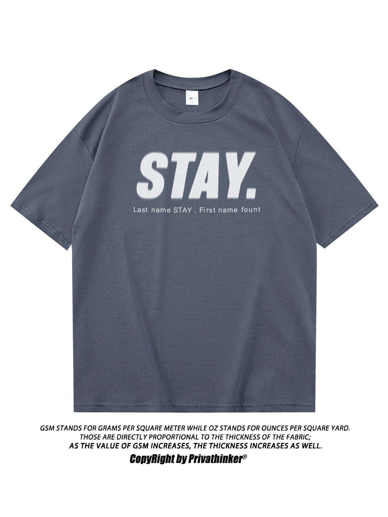 Korean Style Men Tops Kpop Streetwear STAY Print Luxury Cotton Male Tees Oversize Casual Unisex T-shirts Y2k Harajuku