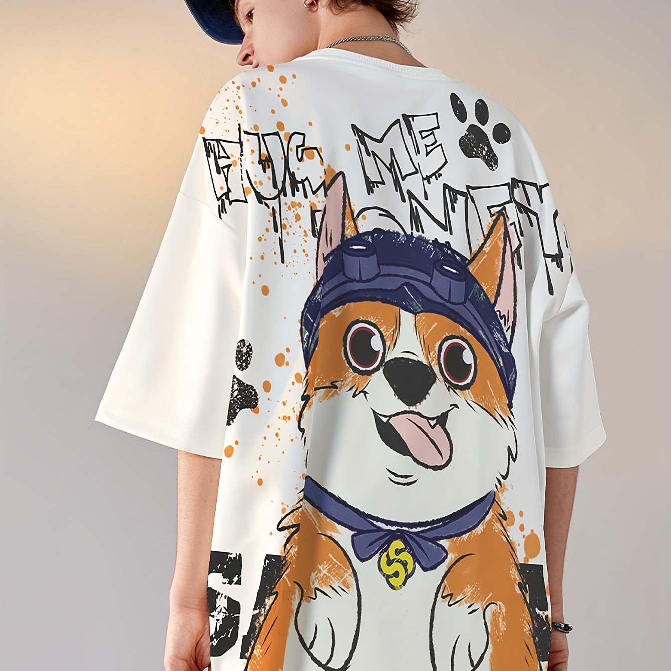 Men's Loose Dog Graphic Print T-shirt, Casual Short Sleeve Crew Neck Tee, Men's Clothing For Summer Outdoor