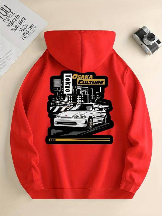 JDM Racing Car Pattern Print Hoodie, Cool Hoodies For Men, Men's Casual Graphic Design Pullover Hooded Sweatshirt With Kangaroo Pocket Streetwear For Winter Fall, As Gifts