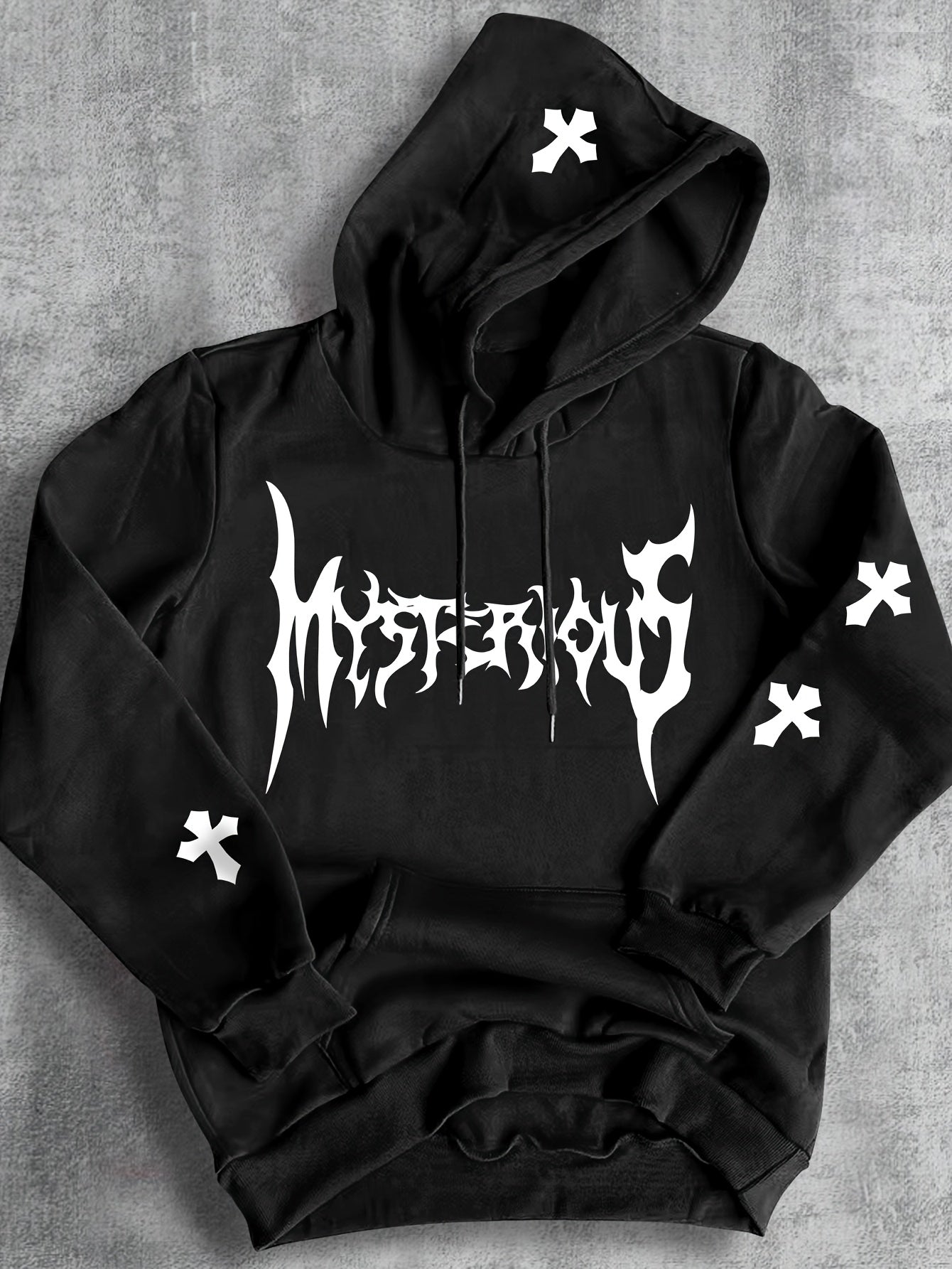 KOURRTER Fleece-Lined Hoodie with Mysterious Cross Print - Casual Pullover Sweatshirt for Men & Women, Perfect for Fall/Winter Streetwear, Sweater Hoodie, KOURRTER