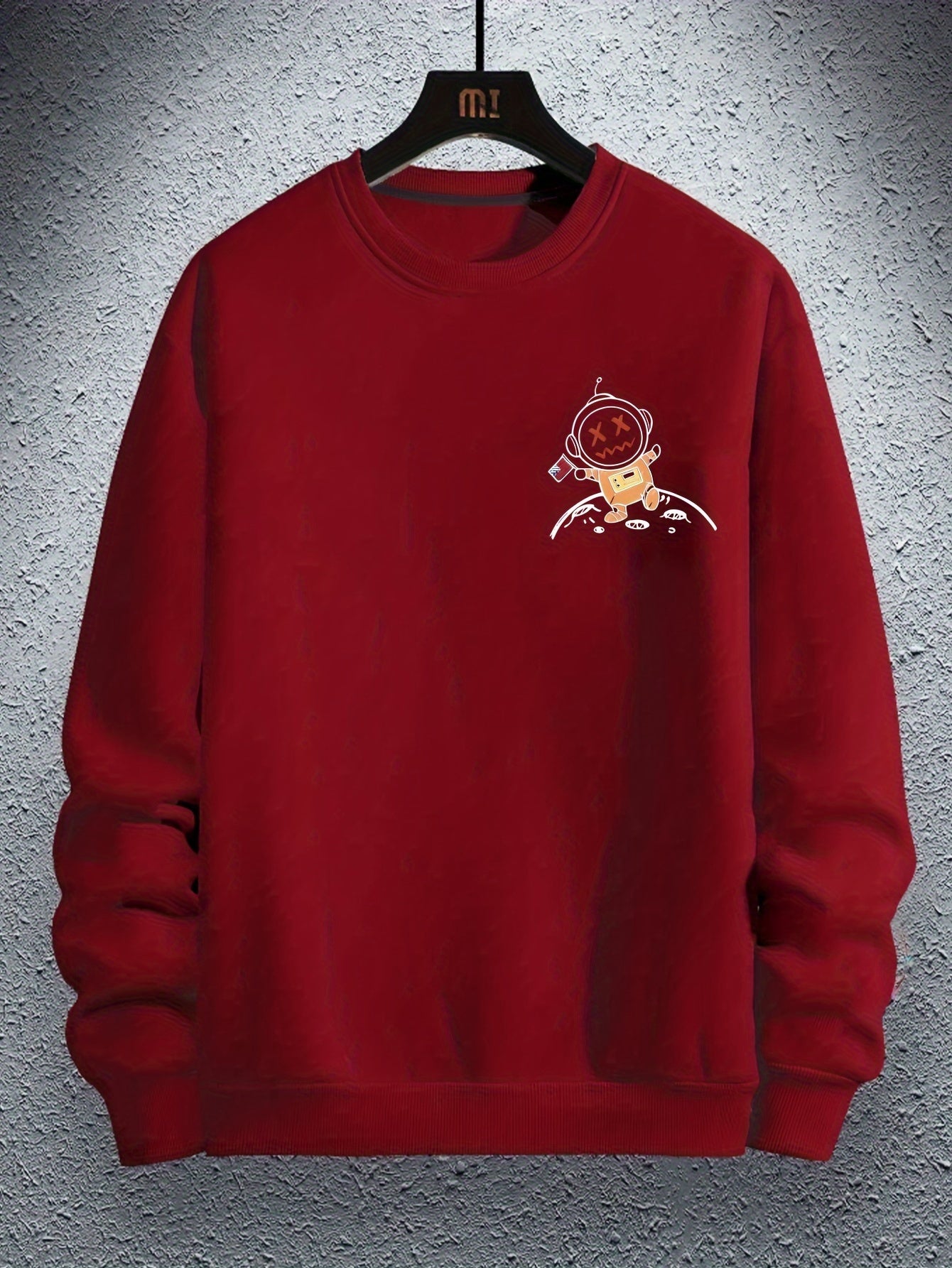 Men's Astronaut Cartoon Print Round Neck Hoodie - Bull King