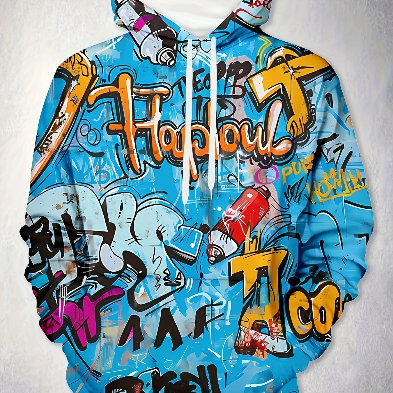 Men's Hoodie with Printed Design - Relaxed Fit, Polyester Material, and Pockets