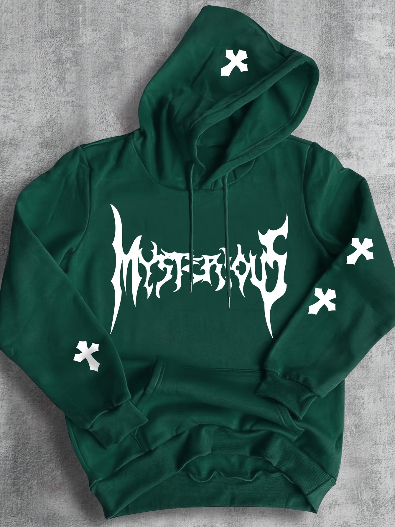 KOURRTER Fleece-Lined Hoodie with Mysterious Cross Print - Casual Pullover Sweatshirt for Men & Women, Perfect for Fall/Winter Streetwear, Sweater Hoodie, KOURRTER