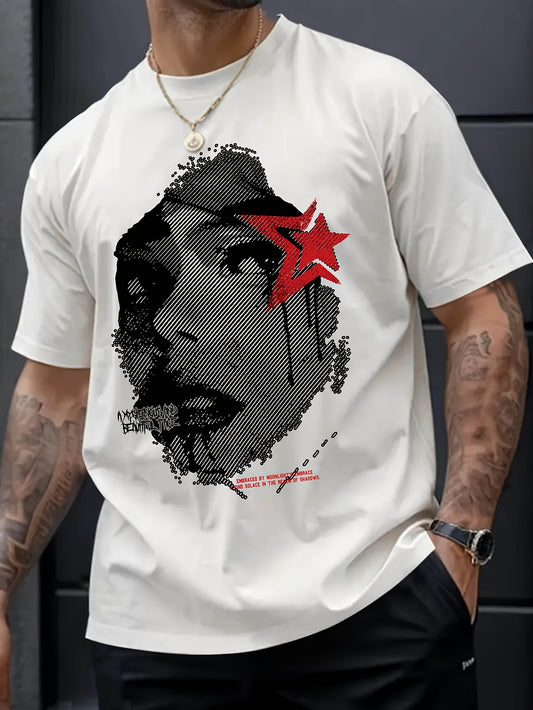 KOURRTER Men's Casual Graphic Tee - Loose Fit, Breathable Polyester Blend, Crew Neck, Short Sleeve Shirt with Unique Portrait Design