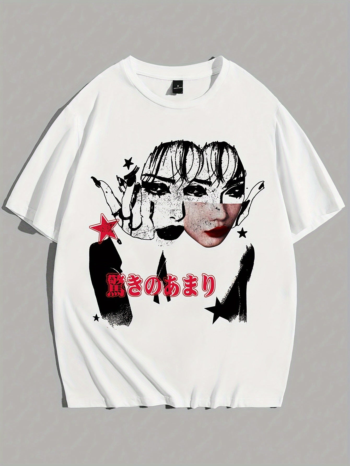 Men's Casual & Sporty Red Graphic Tee - Loose Fit, Short Sleeve with Unique Character Portrait Print, Polyester Blend, Machine Washable - Stylish Streetwear
