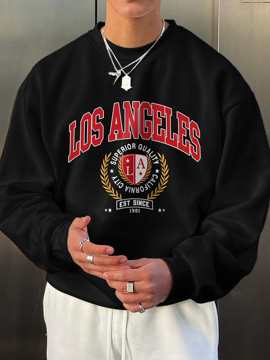 Urban Chic, Los Angeles Print Men's Casual Sweatshirt - Long Sleeve, Loose Fit, Round Neck Pullover for Sports & Casual Attire