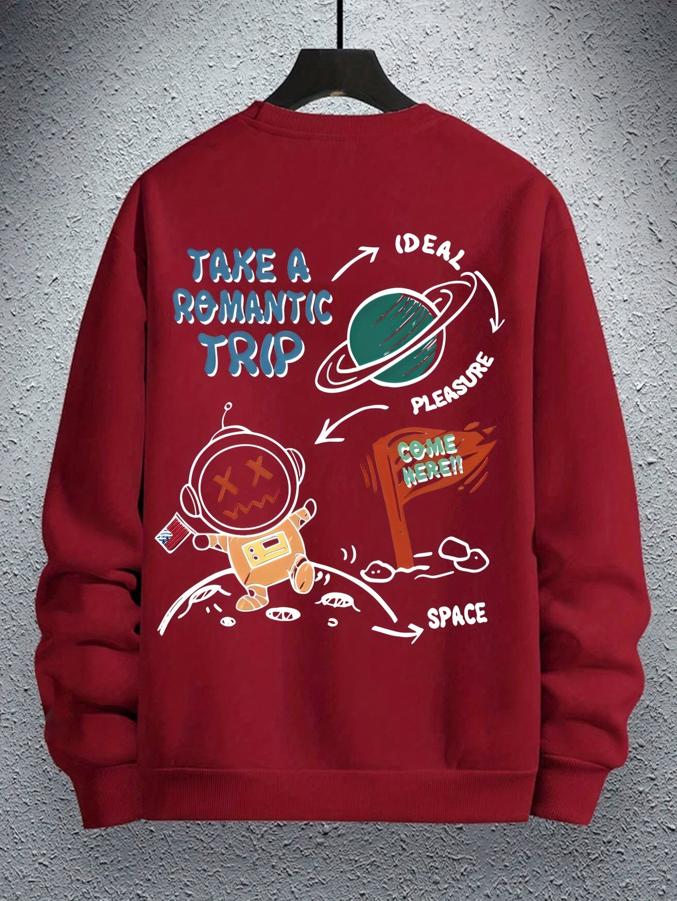Men's Astronaut Cartoon Print Round Neck Hoodie - Bull King