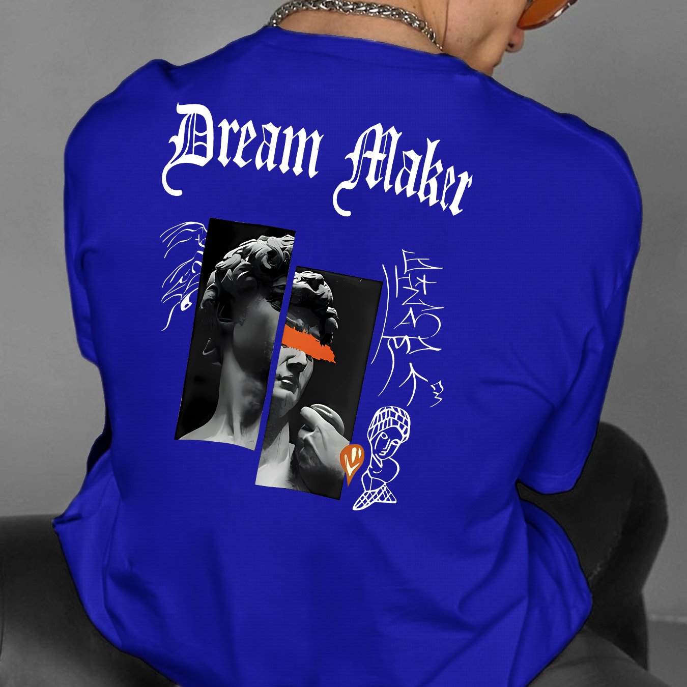 " Dream Maker "Creative Print Casual Novelty T-Shirt For Men, Short Sleeve Summer& Spring Top, Comfort Fit, Stylish Streetwear Crew Neck Tee For Daily Wear