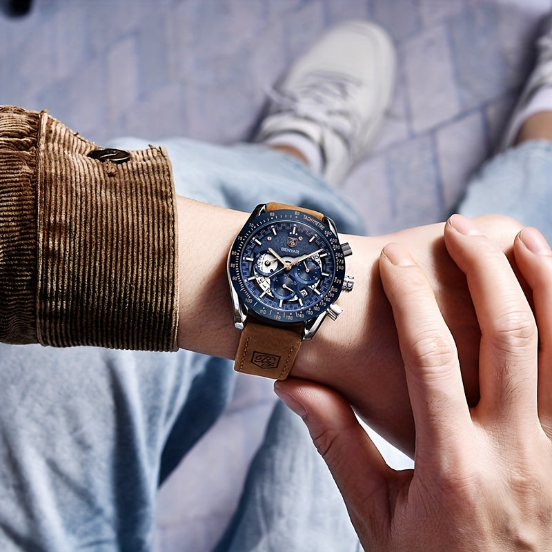 Benyar Chronograph Men's Watch - Analog Quartz Stylish Sports Wristwatch - Elegant Father's Day Gift
