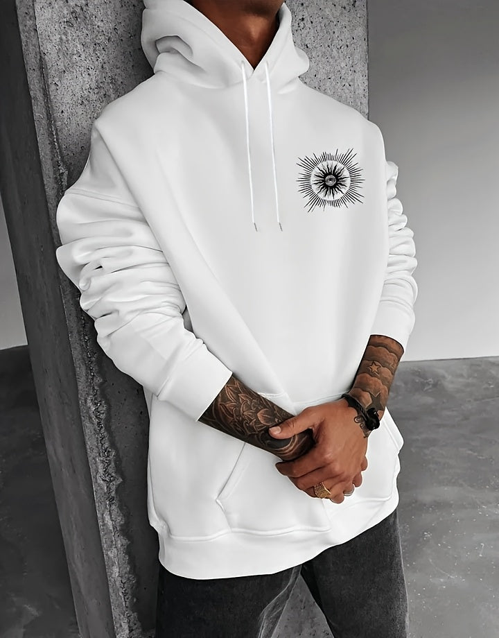 Men'S Casual Hooded Sweatshirt with Finger Print Eye Graphic, French Terry Fabric, Loose Fit Knit Hoodie with Pocket, Non-Stretch Hoodie for Daily Outdoor Wear
