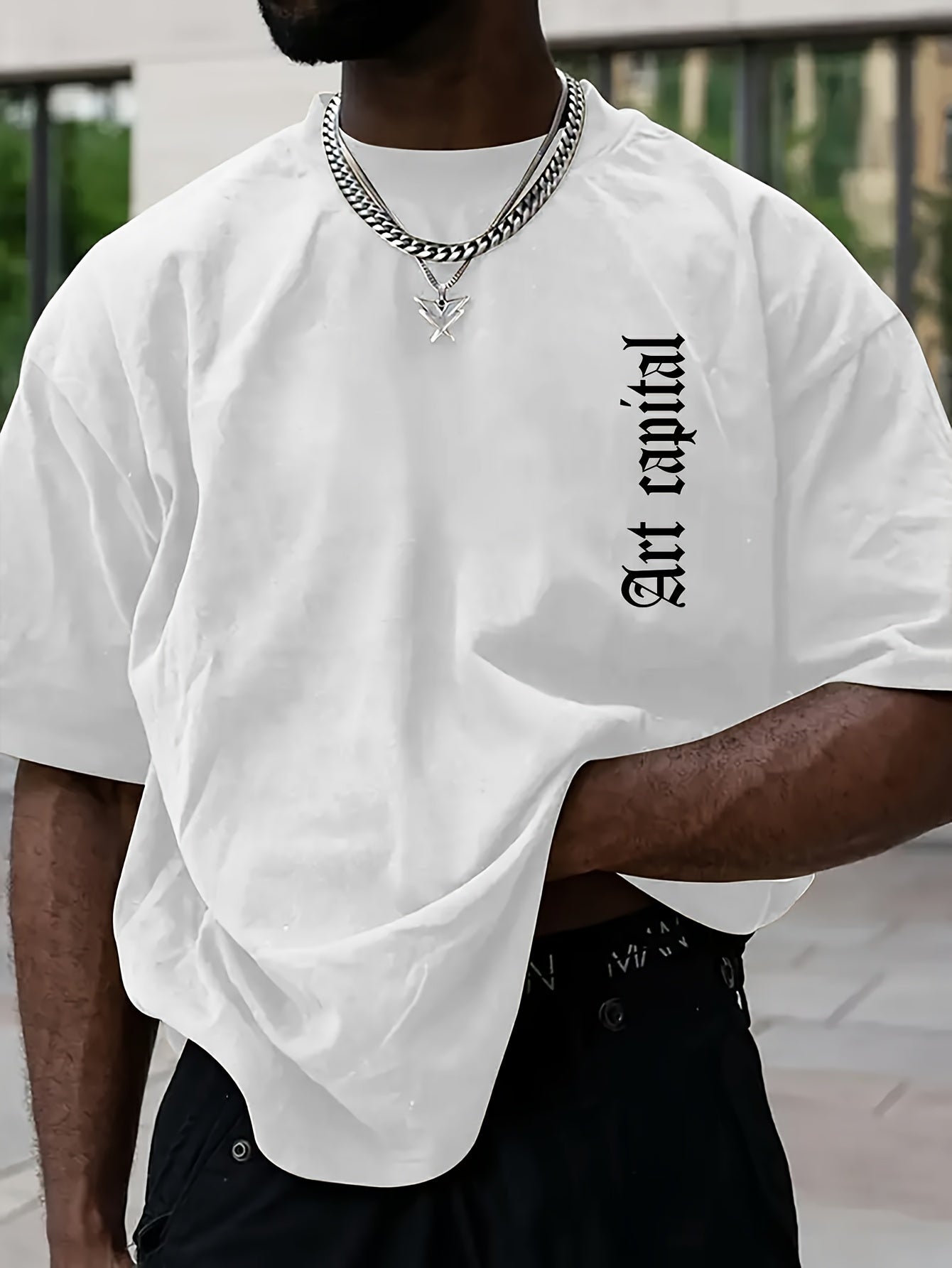 Men's Casual David Statue & Letter Print T-Shirt - Loose Fit, Round Neck, Short Sleeve, Polyester - Street Style Summer Tee