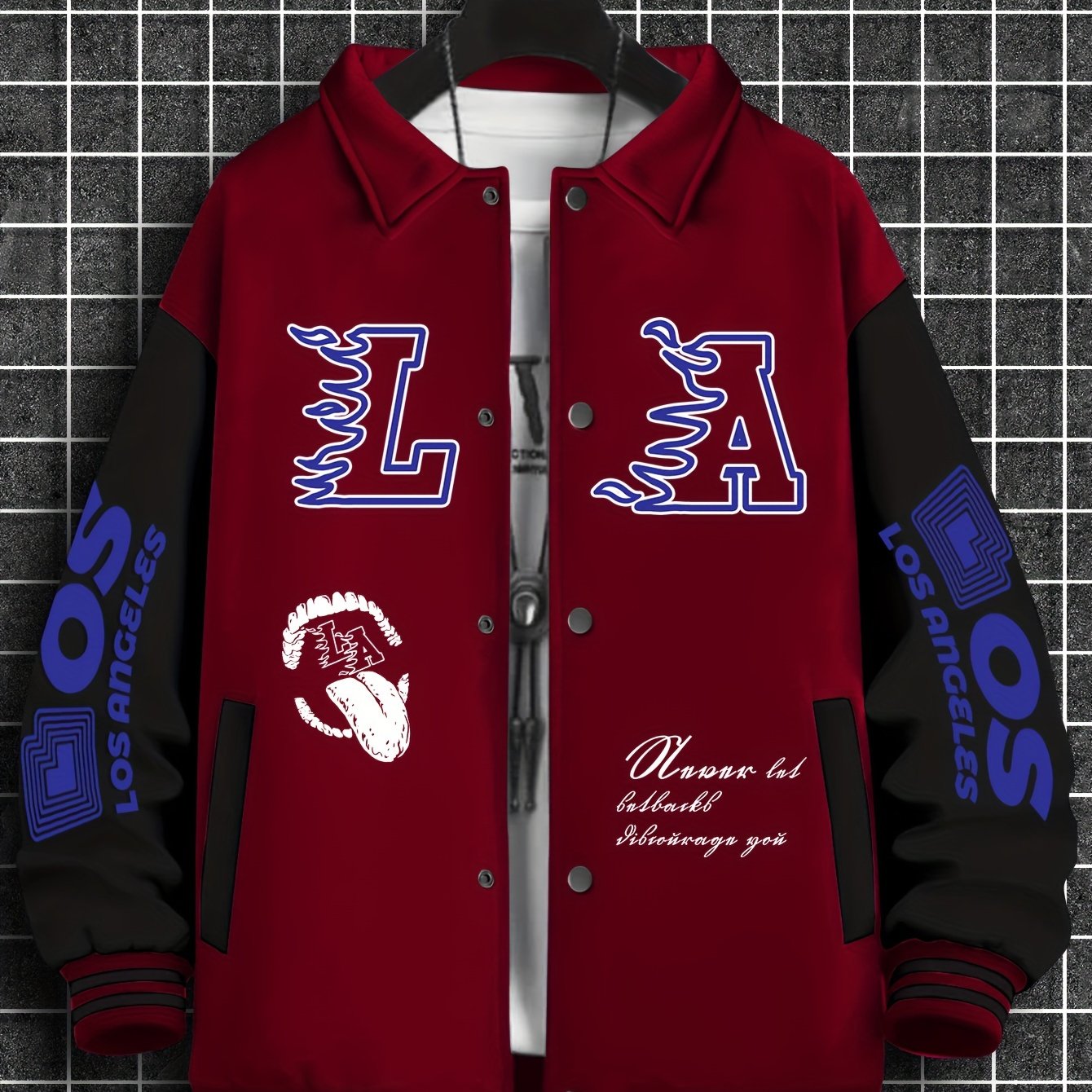 Trendy Casual Sports Thick Fleece-Lined Baseball Jacket with Random Print, Polyester, Machine Washable