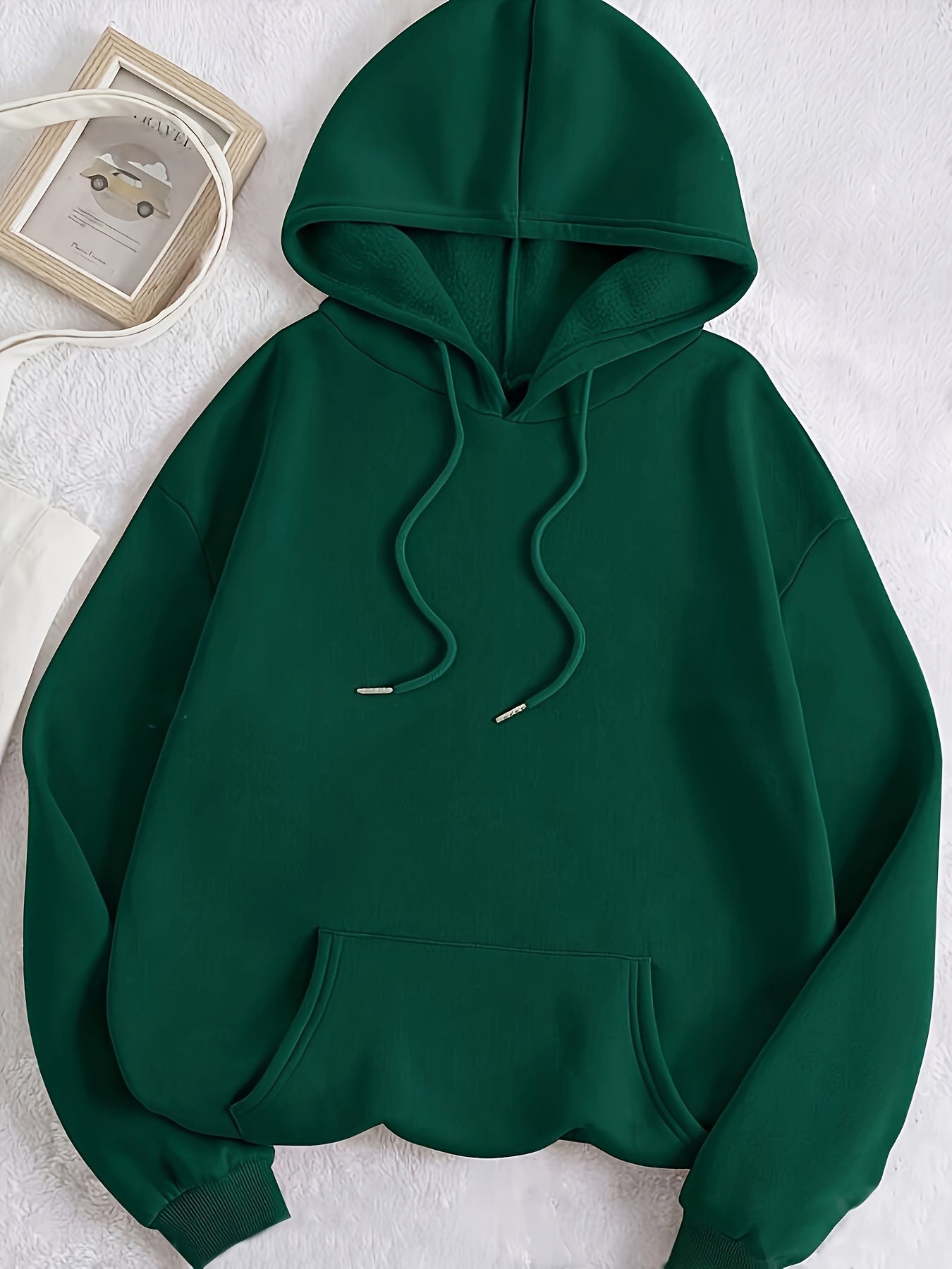 Letter Print Kangaroo Pocket Hoodie, Casual Long Sleeve Drawstring Hoodies Sweatshirt, Women's Clothing