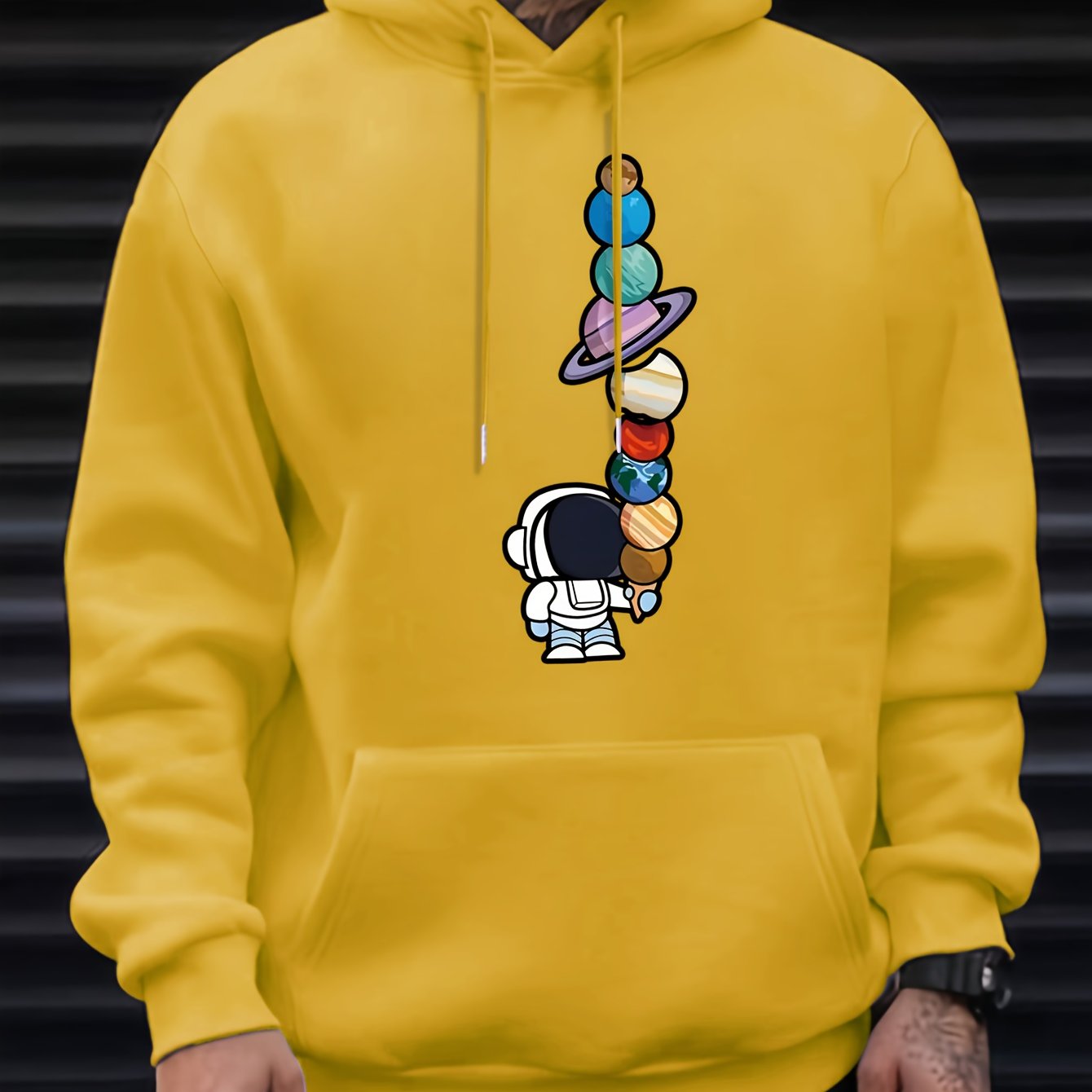 Astronaut And Planets Pattern Print Hooded Sweatshirt, Hoodies Fashion Casual Tops For Spring Autumn, Men's Clothing