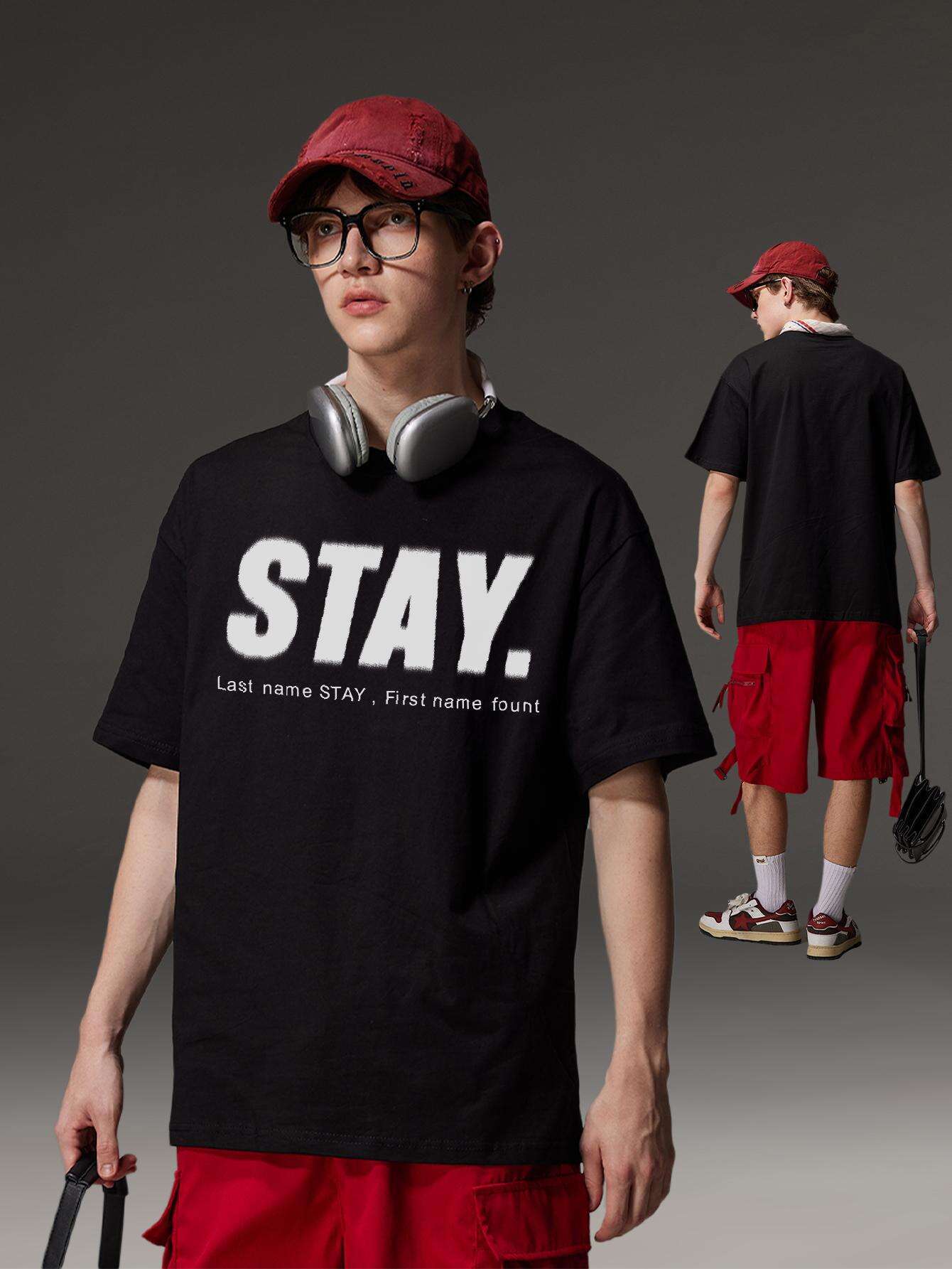 Korean Style Men Tops Kpop Streetwear STAY Print Luxury Cotton Male Tees Oversize Casual Unisex T-shirts Y2k Harajuku