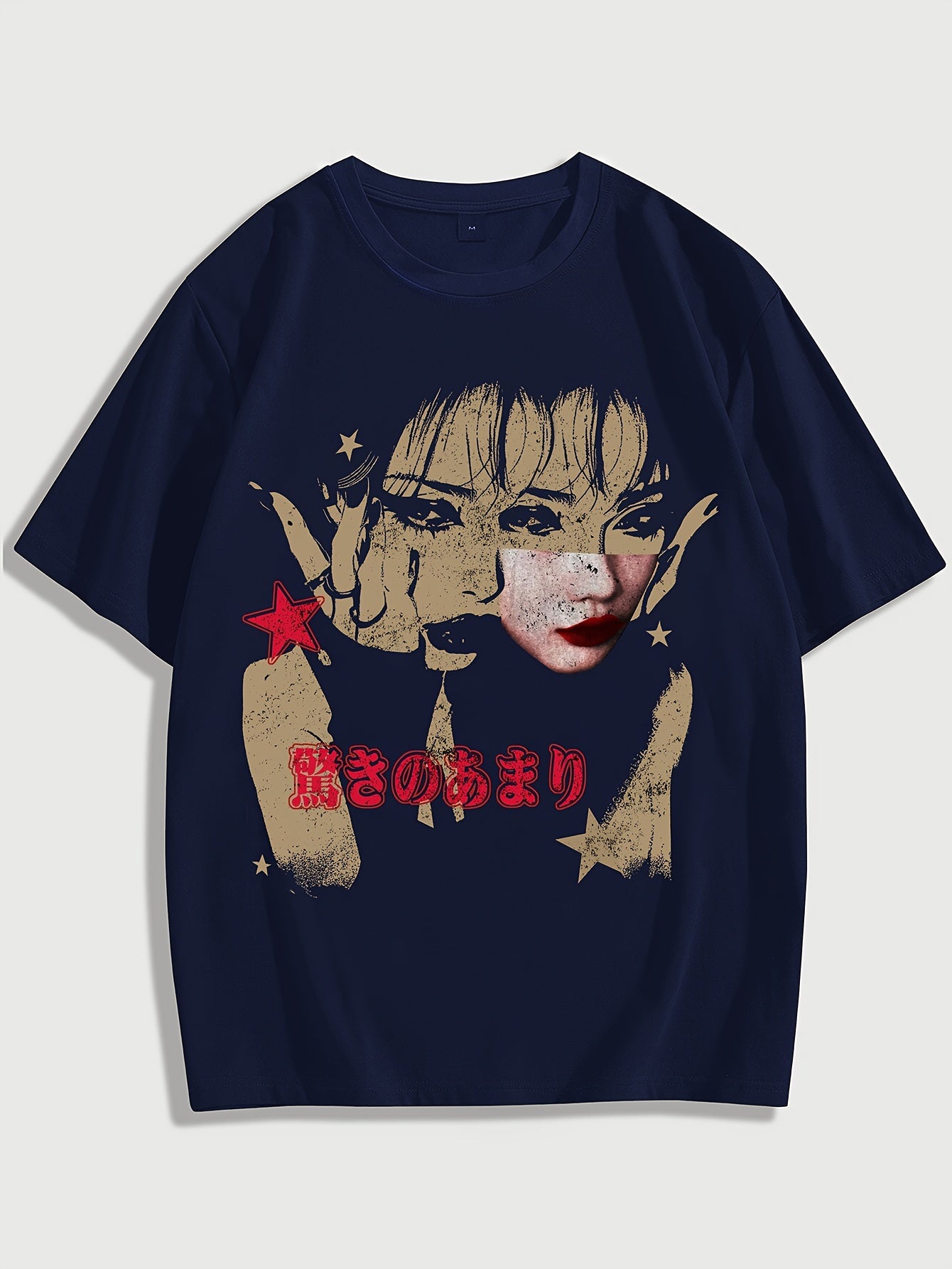Men's Casual & Sporty Red Graphic Tee - Loose Fit, Short Sleeve with Unique Character Portrait Print, Polyester Blend, Machine Washable - Stylish Streetwear