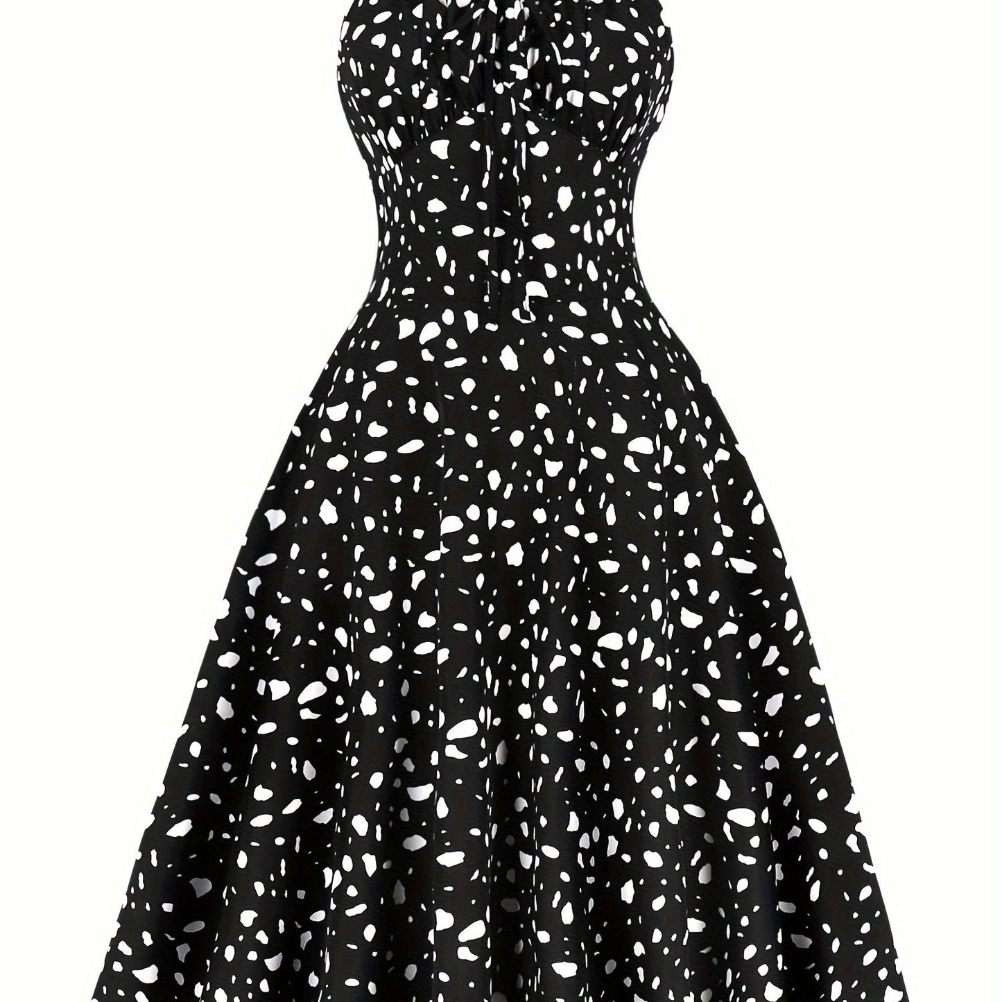 Vintage Style Polyester A-Line Dress with Ditsy Floral Pattern, Spaghetti Strap, and Faux Drawstring Detail for Women - Summer Party Cocktail Dress
