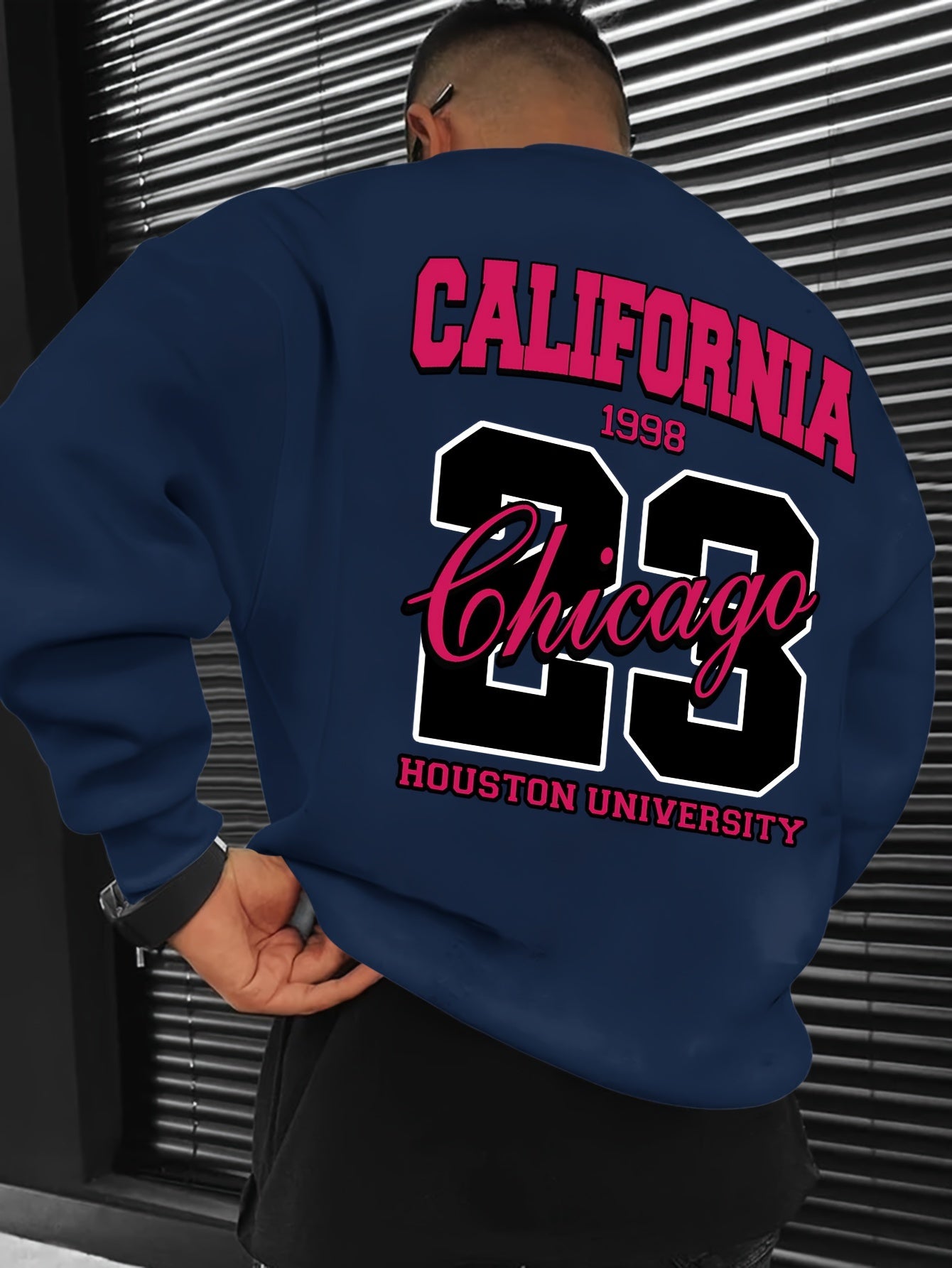 Men's Casual California Chicago 1998 Print Crew Neck Sweatshirt - 100% Polyester Loose Fit Long Sleeve Active Pullover with Slight Stretch and Knit Fabric