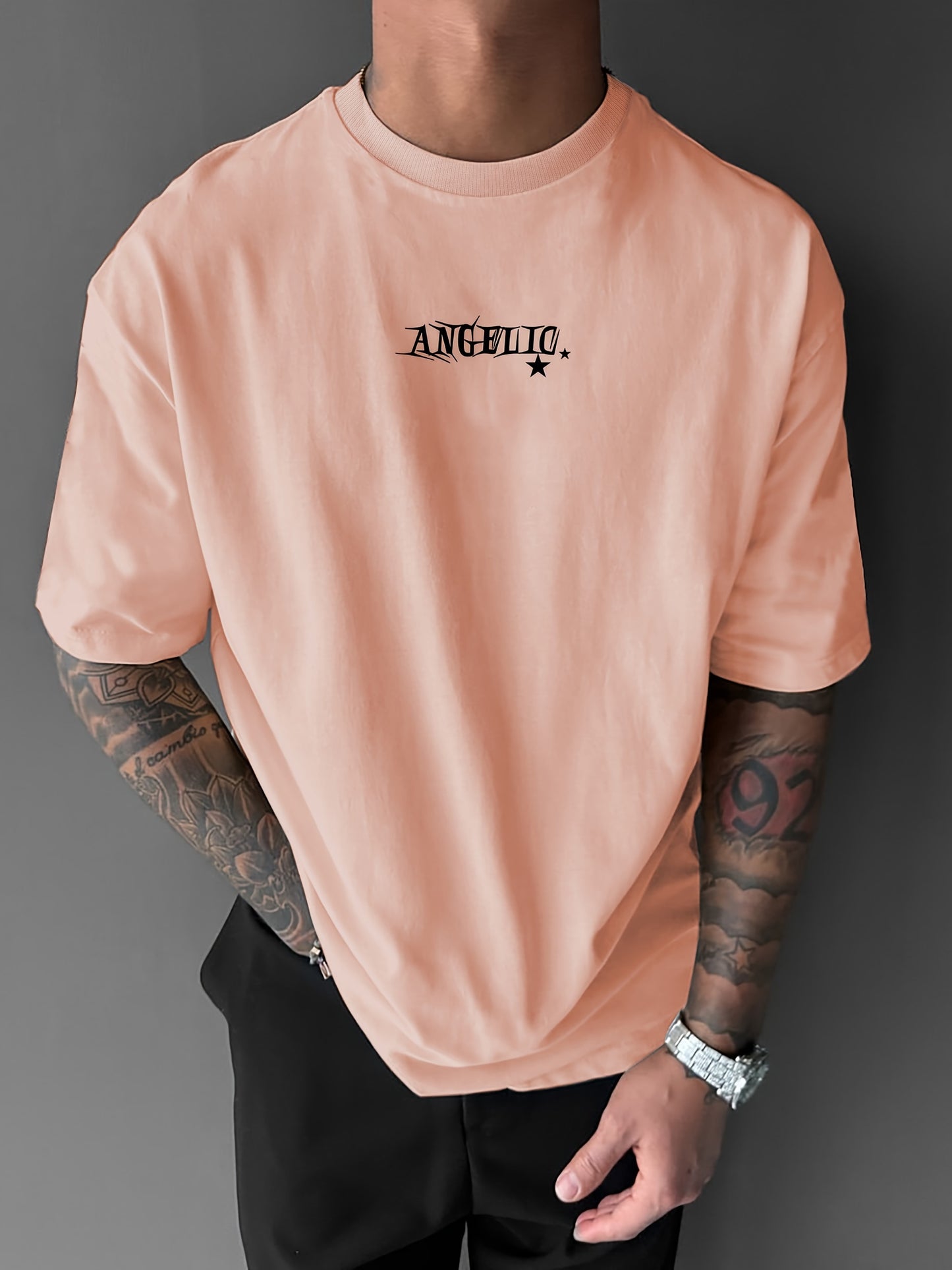 Big Wings Print Men's Casual Athletic T-Shirt, Crew Neck, Knit Fabric, Regular Fit, Breathable Summer Tee
