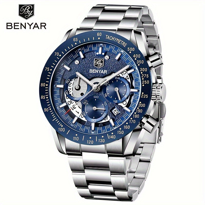 Benyar Chronograph Men's Watch - Analog Quartz Stylish Sports Wristwatch - Elegant Father's Day Gift