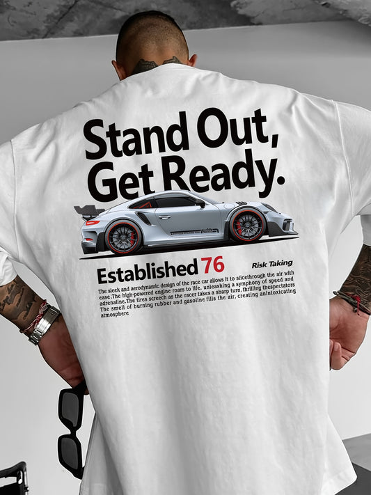Stand Out & Cool Racing Car Men's Fashion Print Casual Short Sleeved T-shirt Spring And Summer Tops Comfortable Round Neck T-shirt