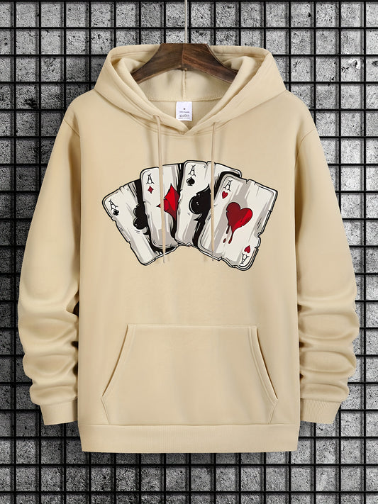Hoodies For Men, Playing Card Ace Graphic Hoodie, Men’s Casual Pullover Hooded Sweatshirt With Kangaroo Pocket For Spring Fall, As Gifts